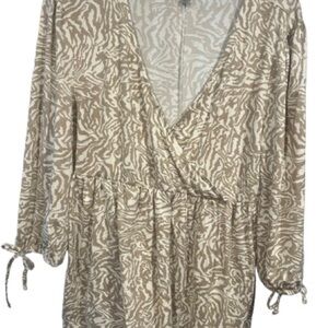 Absolutely Famous Tan and Cream Wrap Blouse